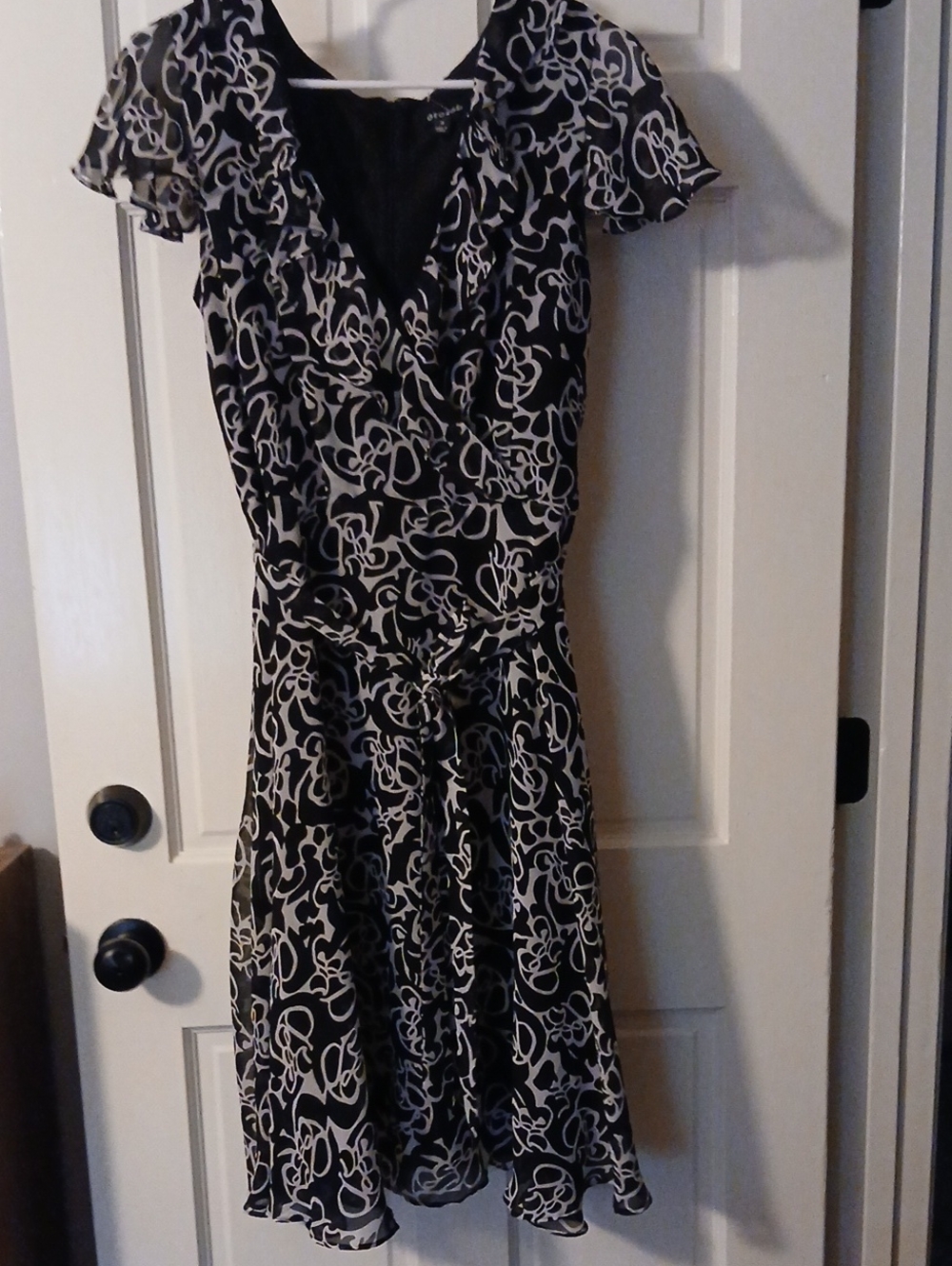 Black & White Faux Floral Wrap Dress